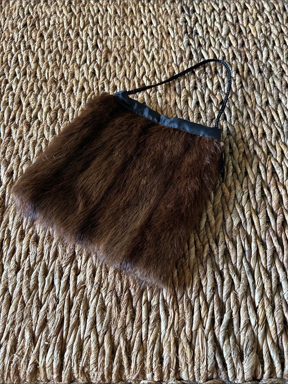 Up-cycled Brown Fur Bag with Black Trim